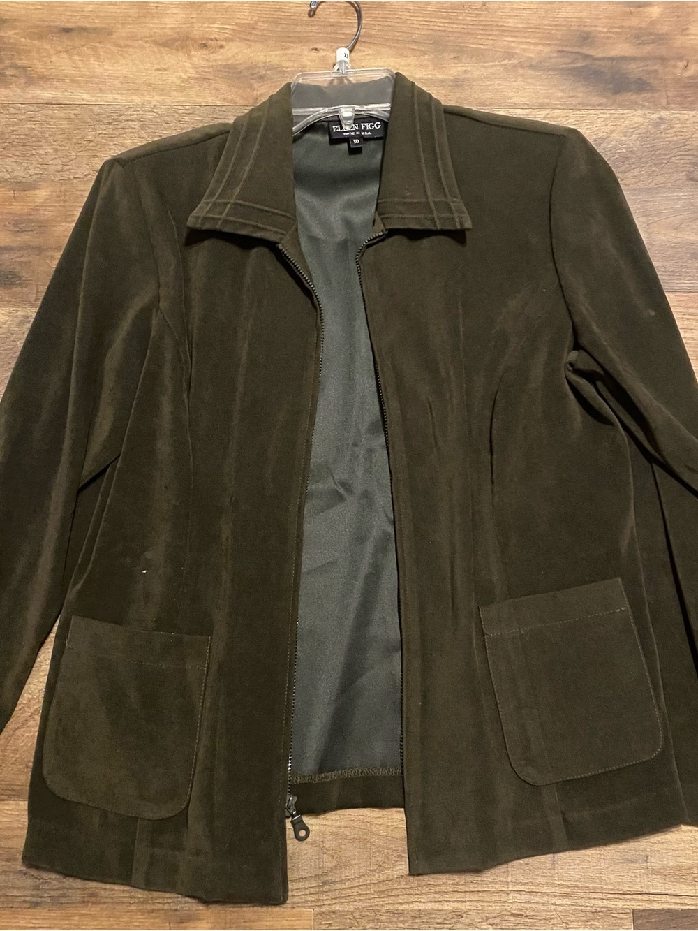 Ellen Tracy Olive Suede Zip-Front Jacket